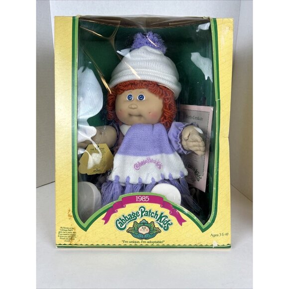 Cabbage Patch Kid Vintage 1985 Coleco Girl Red Pigtails & Blue Eyes NIB Retro - Picture 13 of 16